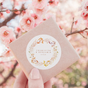 Sticker Rond Couronne de fleurs aquarelle automnale Mariage per