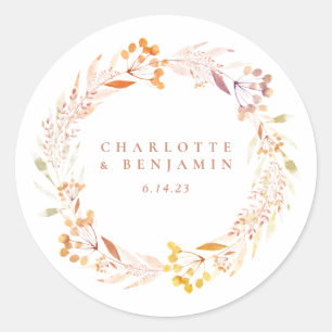Sticker Rond Couronne de fleurs aquarelle rustique d'automne Bo