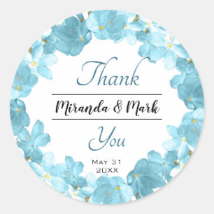 Sticker Rond Couronne de fleurs bleues aquarelle pour remerciem