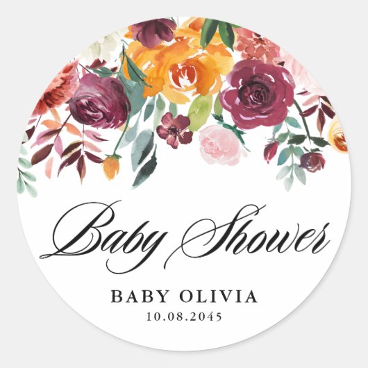Sticker Rond Couronne de fleurs d'automne pour Baby Shower (Devant)