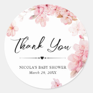 Sticker Rond Couronne de Fleurs de Cerisier à l'Aquarelle pour