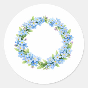 Sticker Rond Couronne de fleurs de ne m'oublie pas aquarelle