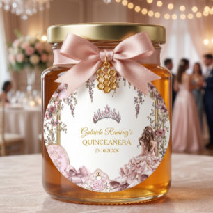Sticker Rond Couronne de fleurs de Quinceañera en rose poudré e