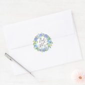 Sticker Rond Couronne de fleurs d'hortensia bleues Baby Shower (Enveloppe)