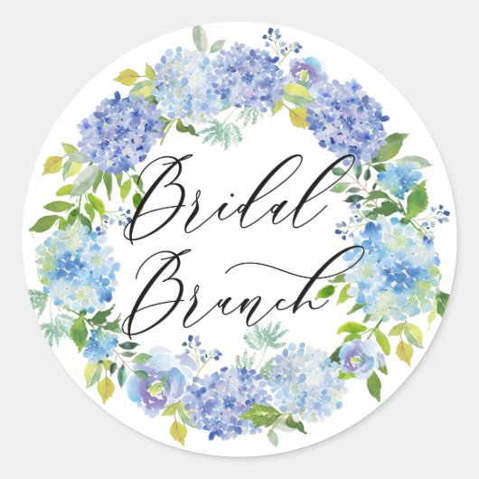 Sticker Rond Couronne de fleurs d'hortensia bleues pour brunch  (Devant)