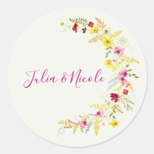 Sticker Rond Couronne de fleurs d'orchidée sauvage rose pourpre