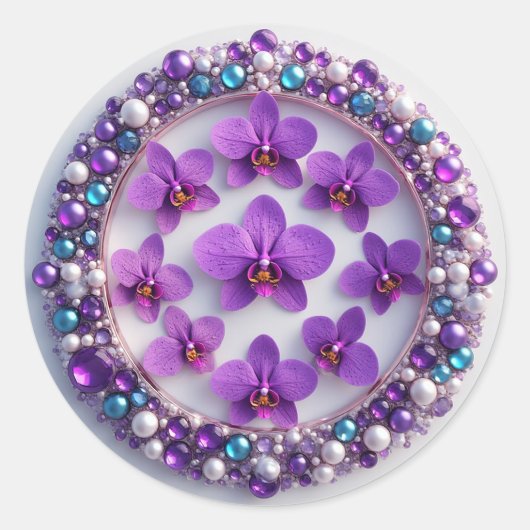 Sticker Rond Couronne de fleurs d'orchidée violette décorée de  (Devant)