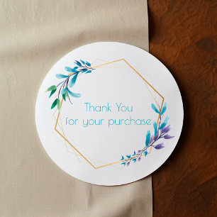 Sticker Rond Couronne de fleurs dorées "Merci pour votre achat"