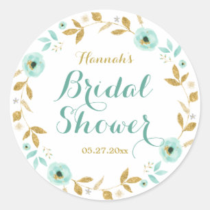 Sticker Rond Couronne de fleurs en or Mint Bridal Shower Autoco