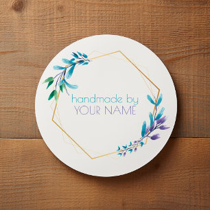 Sticker Rond Couronne de fleurs géométriques en or "Fabriqué à