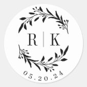 Sticker Rond Couronne de fleurs mariage monogramme (Devant)