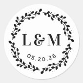 Sticker Rond Couronne de fleurs mariage monogramme (Devant)