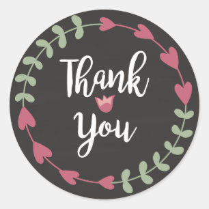 Sticker Rond Couronne de fleurs Merci Tableau noir à la craie F