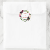 Sticker Rond Couronne de fleurs MONOGRAMME boho rose burgundy C (Sac)