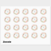 Sticker Rond Couronne de fleurs rose pastel monogramme (Feuille)