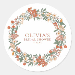 Sticker Rond Couronne de fleurs sauvages en terre cuite pour un