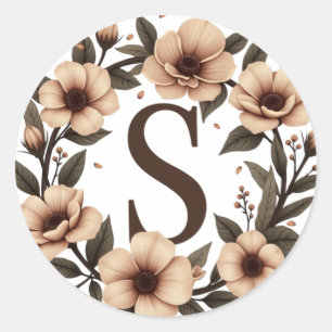 Sticker Rond Couronne de haricots de café monogramme