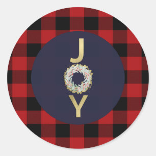 Sticker Rond Couronne de joie bleu or plaid rouge de buffle de