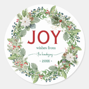 Sticker Rond Couronne de Joie de Noël Nom Écriture Manuscrite R
