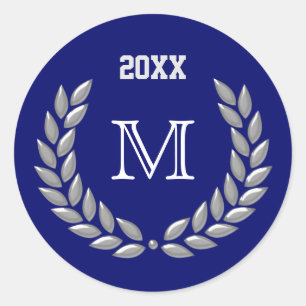 Sticker Rond Couronne de laurier gris clair Monogramme personna