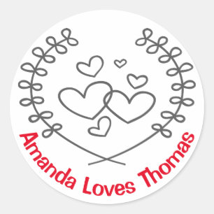 Sticker Rond Couronne de laurier noir en forme de cœur rouge pe