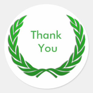 Sticker Rond Couronne de Laurier Rustique Vert Merci