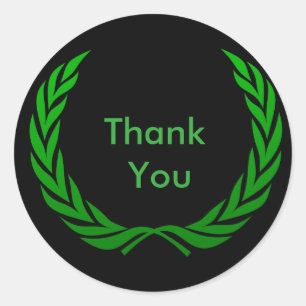 Sticker Rond Couronne de Laurier Rustique Verte Merci