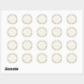 Sticker Rond Couronne de laurier simple blanche et or Merci (Feuille)