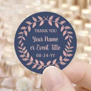 Sticker Rond Couronne de laurier simple bleu marine et rose Mer