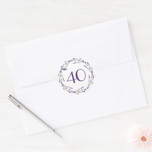 Sticker Rond Couronne de lavande pour 40e anniversaire (Enveloppe)