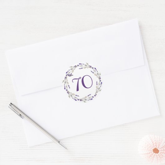 Sticker Rond Couronne de lavande pour 70e anniversaire (Enveloppe)