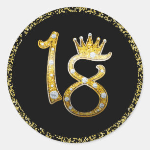 Sticker Rond Couronne de luxe faux diamants scintillants or 18è