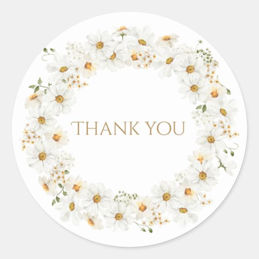 Sticker Rond Couronne de marguerite blanche aquarelle merci (Devant)