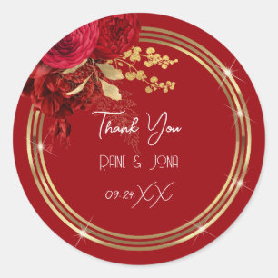Sticker Rond Couronne de mariage de cœur Merci Sweet16th Or Rou