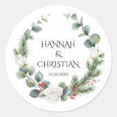 Sticker Rond Couronne de mariage d'hiver avec branches de sapin (Devant)