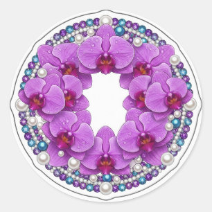 Sticker Rond Couronne de mariage d'orchidées violettes Décor