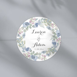 Sticker Rond Couronne de mariage florale bleue boho et eucalypt