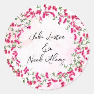 Sticker Rond Couronne de mariage tropicale de bougainvillée ros
