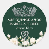 Sticker Rond Couronne de mes quinze ans et roses verts Quincean (Devant)
