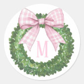 Sticker Rond Couronne de monogramme avec En vichy rose (Devant)
