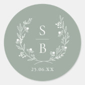 Sticker Rond Couronne de monogramme botanique élégant pour mari (Devant)