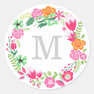 Sticker Rond Couronne de monogramme Sceau d'enveloppe