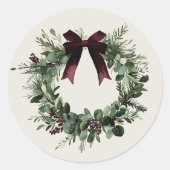 Sticker Rond Couronne de Noël aquarelle Cadeau de fête (Devant)