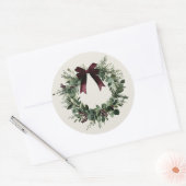 Sticker Rond Couronne de Noël aquarelle Cadeaux de fête (Enveloppe)