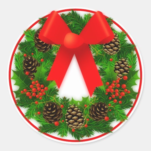 Sticker Rond Couronne de Noël avec cabot (Devant)