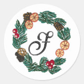 Sticker Rond Couronne de Noël avec initiale personnalisable (Devant)