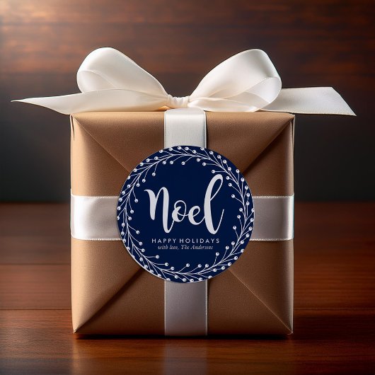 Sticker Rond Couronne de Noël bleue