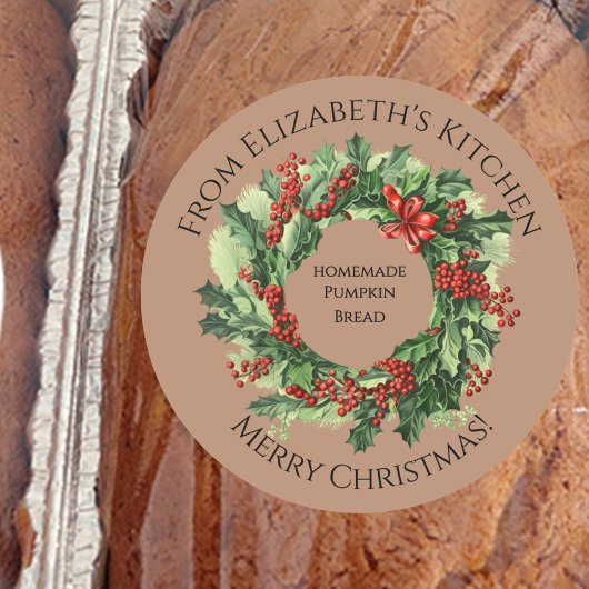 Sticker Rond Couronne de Noël Cadeau de nourriture fait maison 