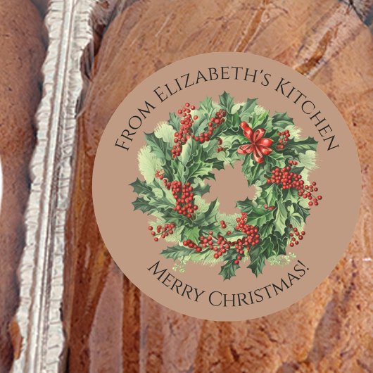Sticker Rond Couronne de Noël Cadeau de nourriture fait maison