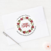 Sticker Rond Couronne de Noël Charm Rouge Blanc Poinsettia (Enveloppe)